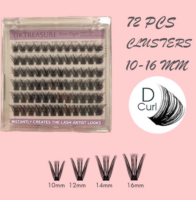 Lash Extension Kit 72Pcs Clusters Kit 10-16mm Mix,1-1