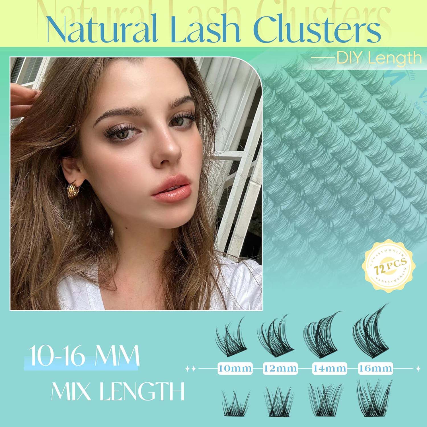Lash Extension Kit 72Pcs Clusters Kit 10-16mm Mix,1-1