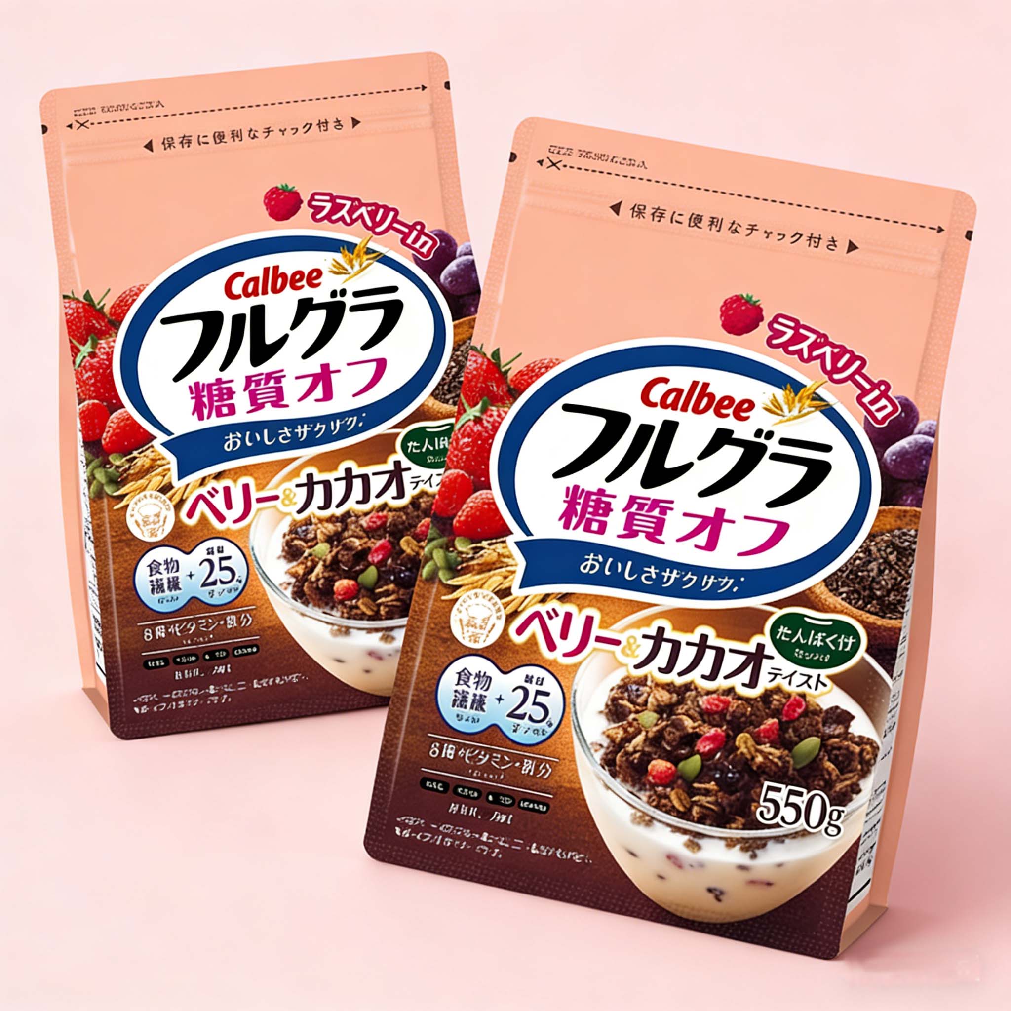 Calbee Low-Calorie Fruit Granola Cocoa Berry Flavor - 550g (Pack of 2)