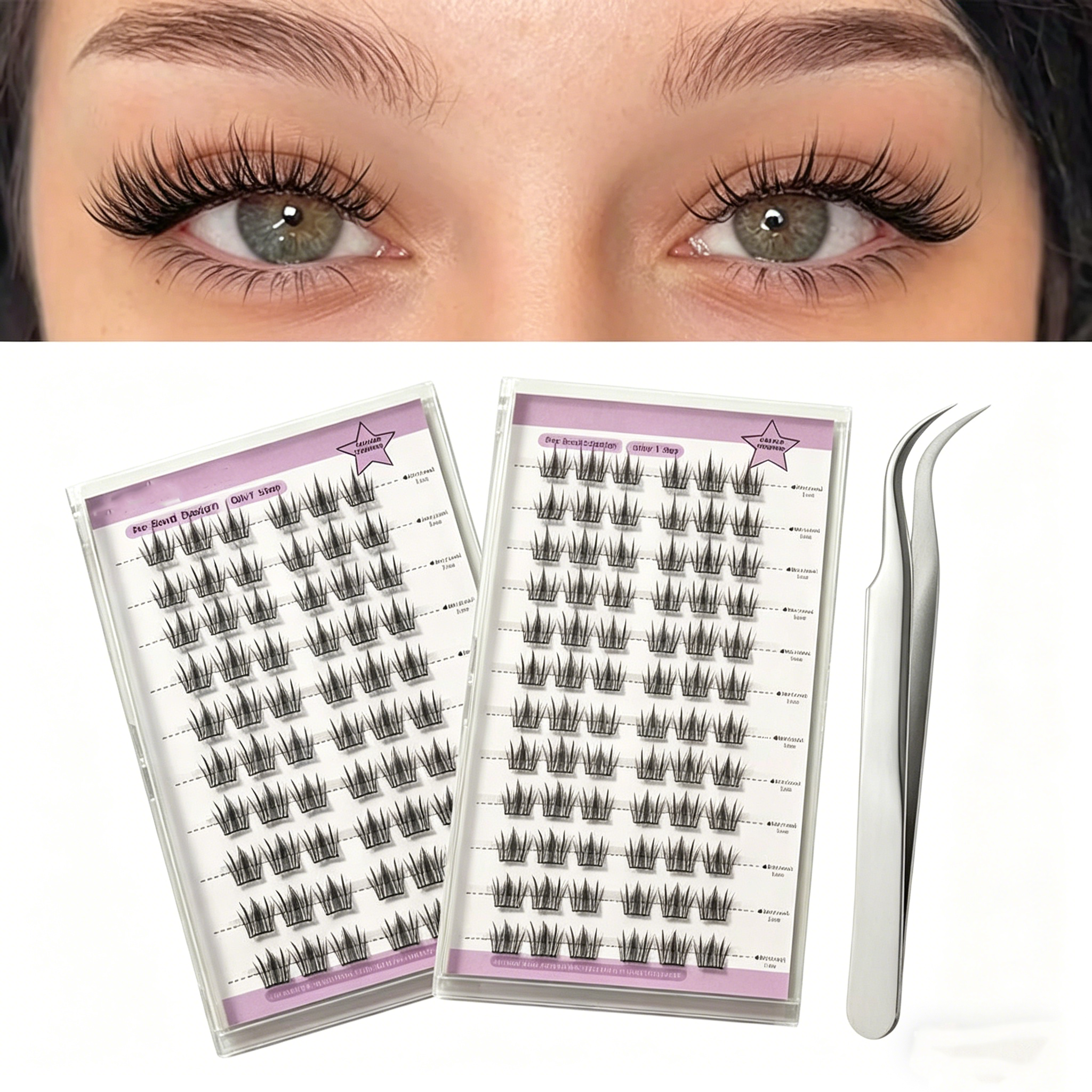 Pre-glued Lashes 60pcs Natural Look Reusable Cluster Lashes*2 packs,5-1