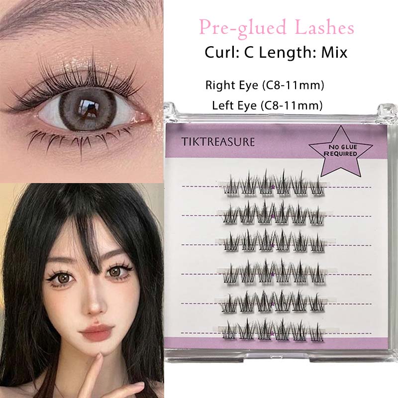 Pre-glued Lashes 30pcs Natural Look Wispy Fluttery Curved-Thin Band,2-2