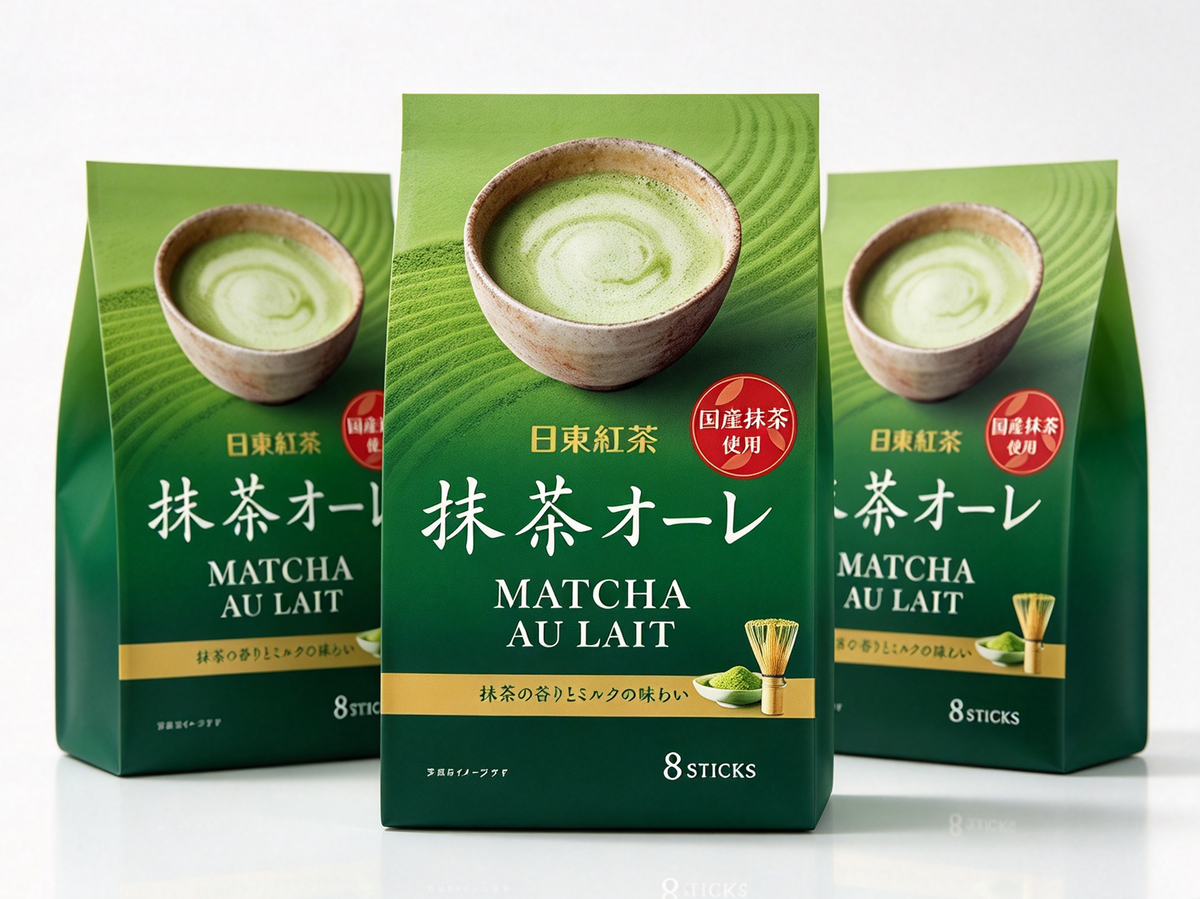 Nitto Kocha Matcha Au Lait Instant Green Tea Latte Mix, 8 Sticks*3 packs