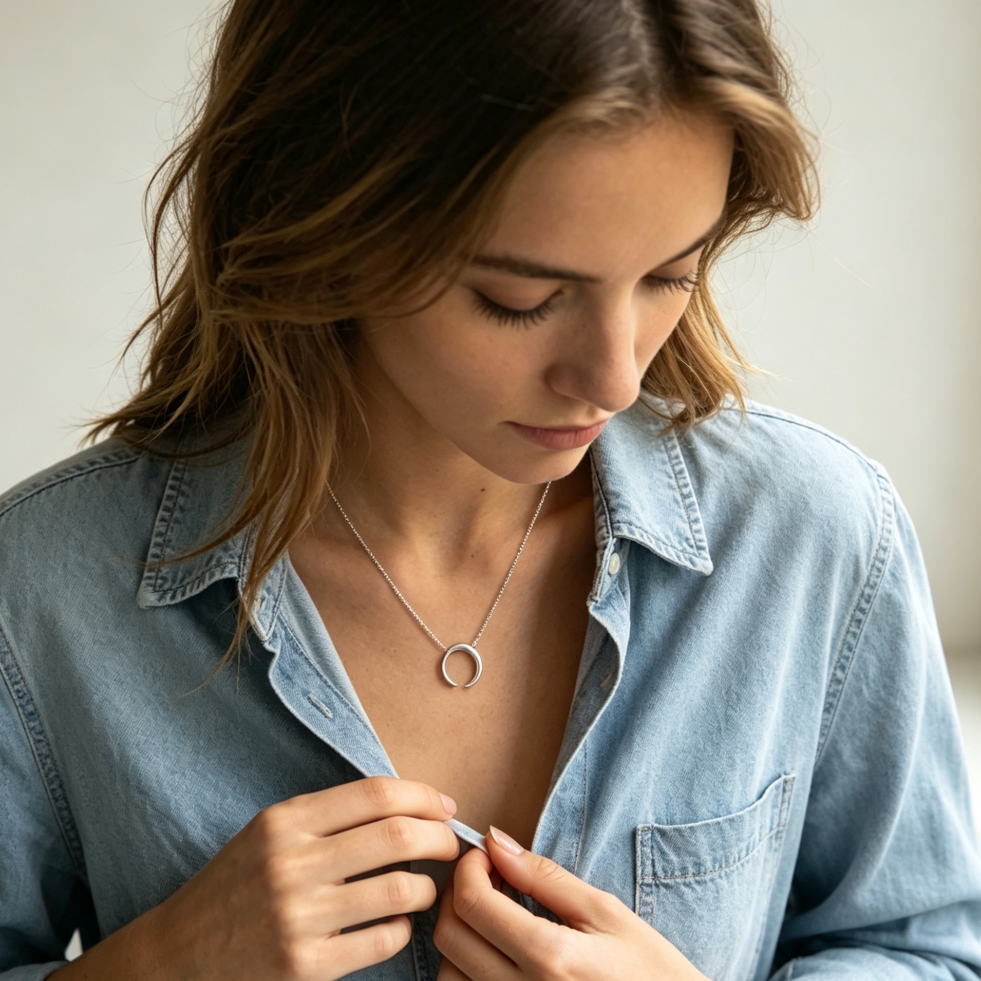 Glownim Minimalist Horn Pendant Waterproof Necklace Crescent Moon Boho Jewelry for Women Stainless Steel