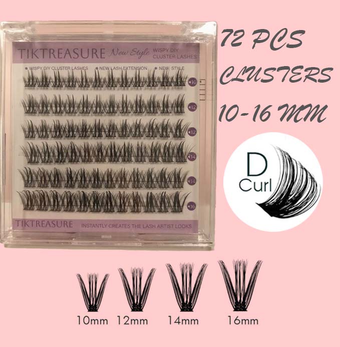 DIY Eyelash  Extension Kit 72Pcs,10-16mm Mix,1-3