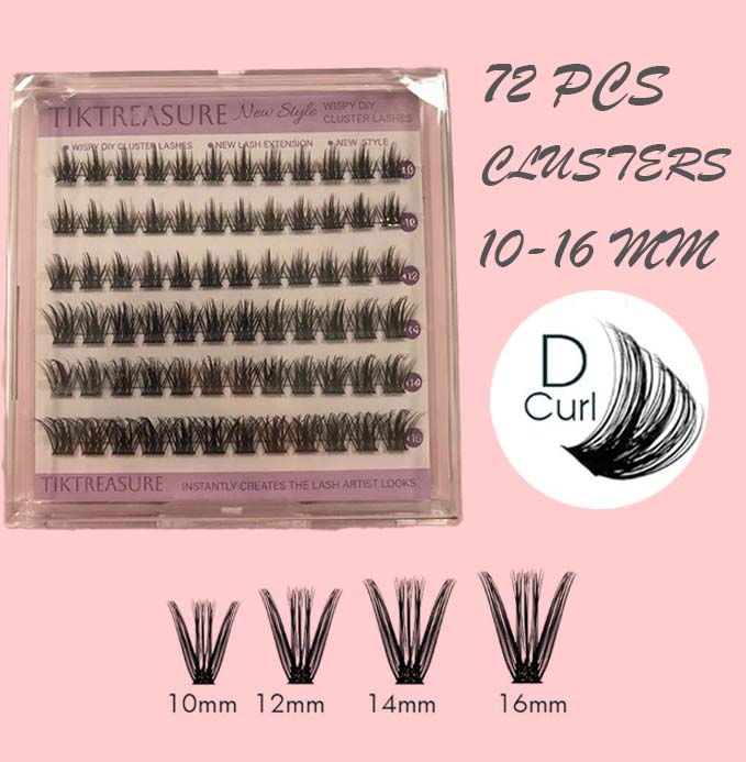 Eyelash Extension Kit 72Pc Clusters Kit 10-16mm Mix,1-2