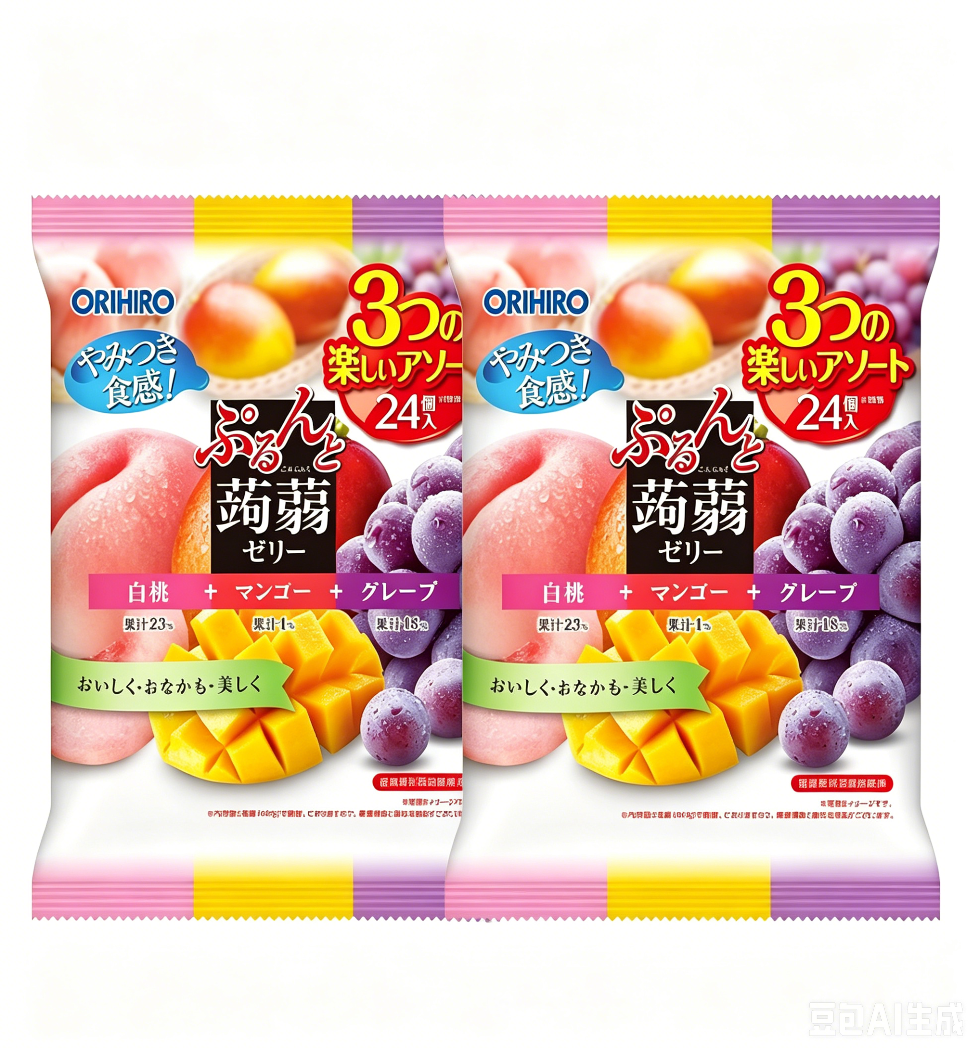 ORIHIRO-Konjac Jelly(White Peach + Mango + Grape Flavor)480g(20g×24p)*2 bags