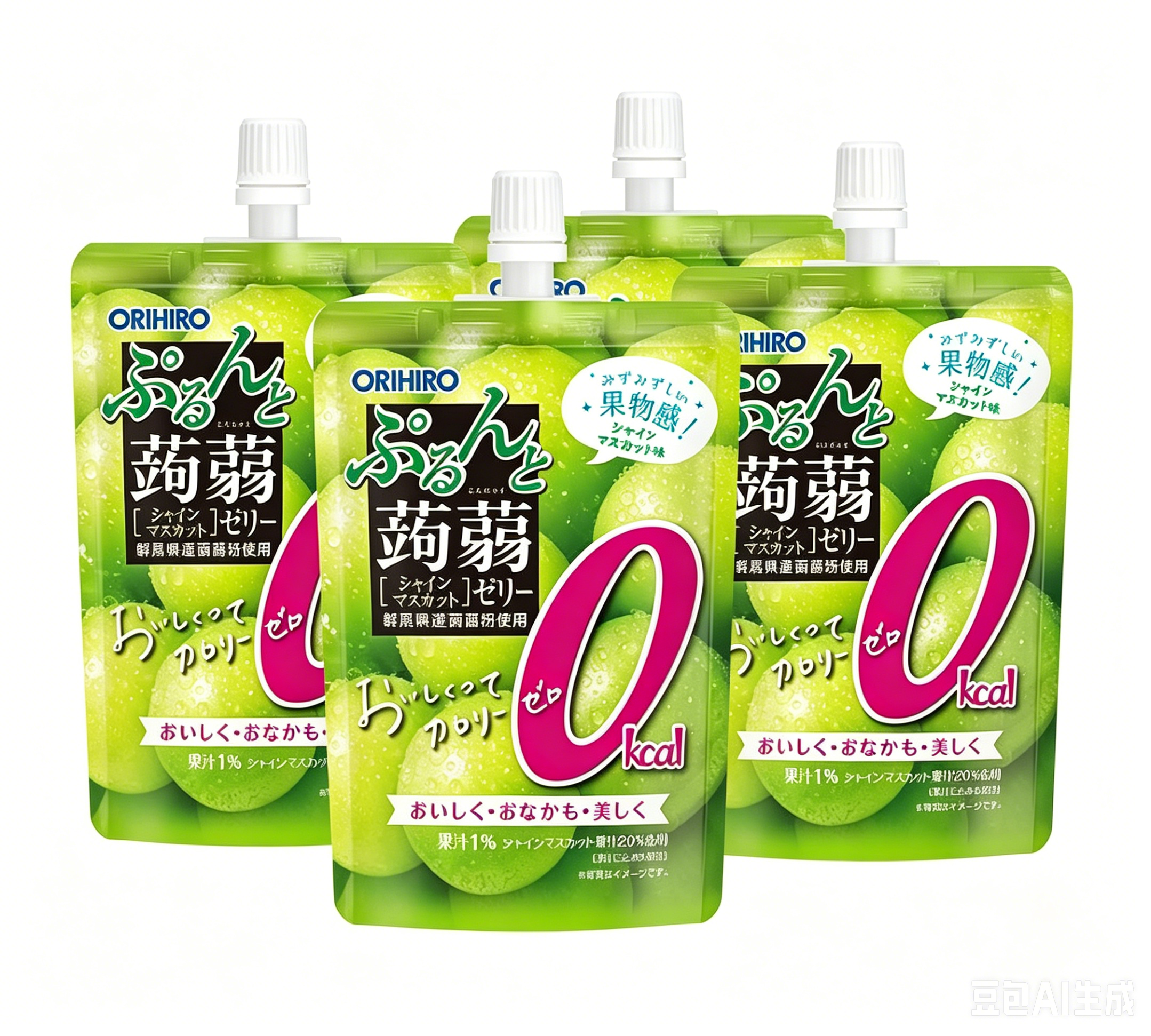 Orihiro Japanese Konjac Jelly, Zero Calorie, Green Grape Flavour, 130g*4 bags