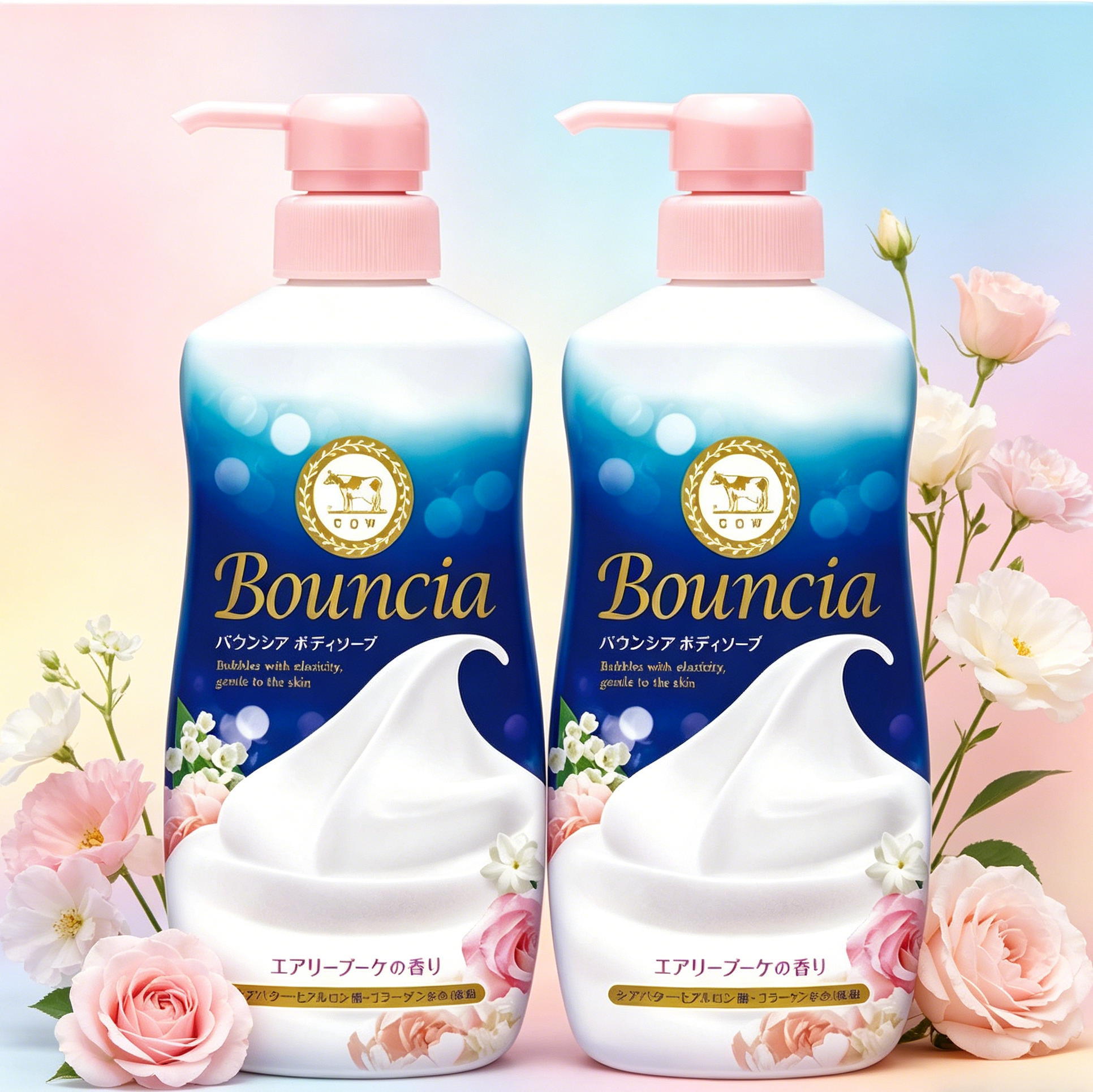 Cow Soap Kyoshinsha Bouncia Body Soap, Airy Bouquet Scent,480ml (2 Pack)