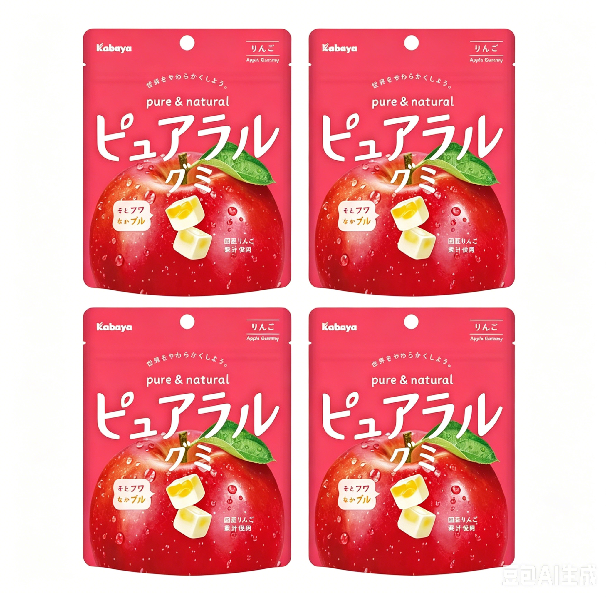 Kabaya Pure & Natural Apple Gummy Candy 58g – Juice-Filled Center*4 bags