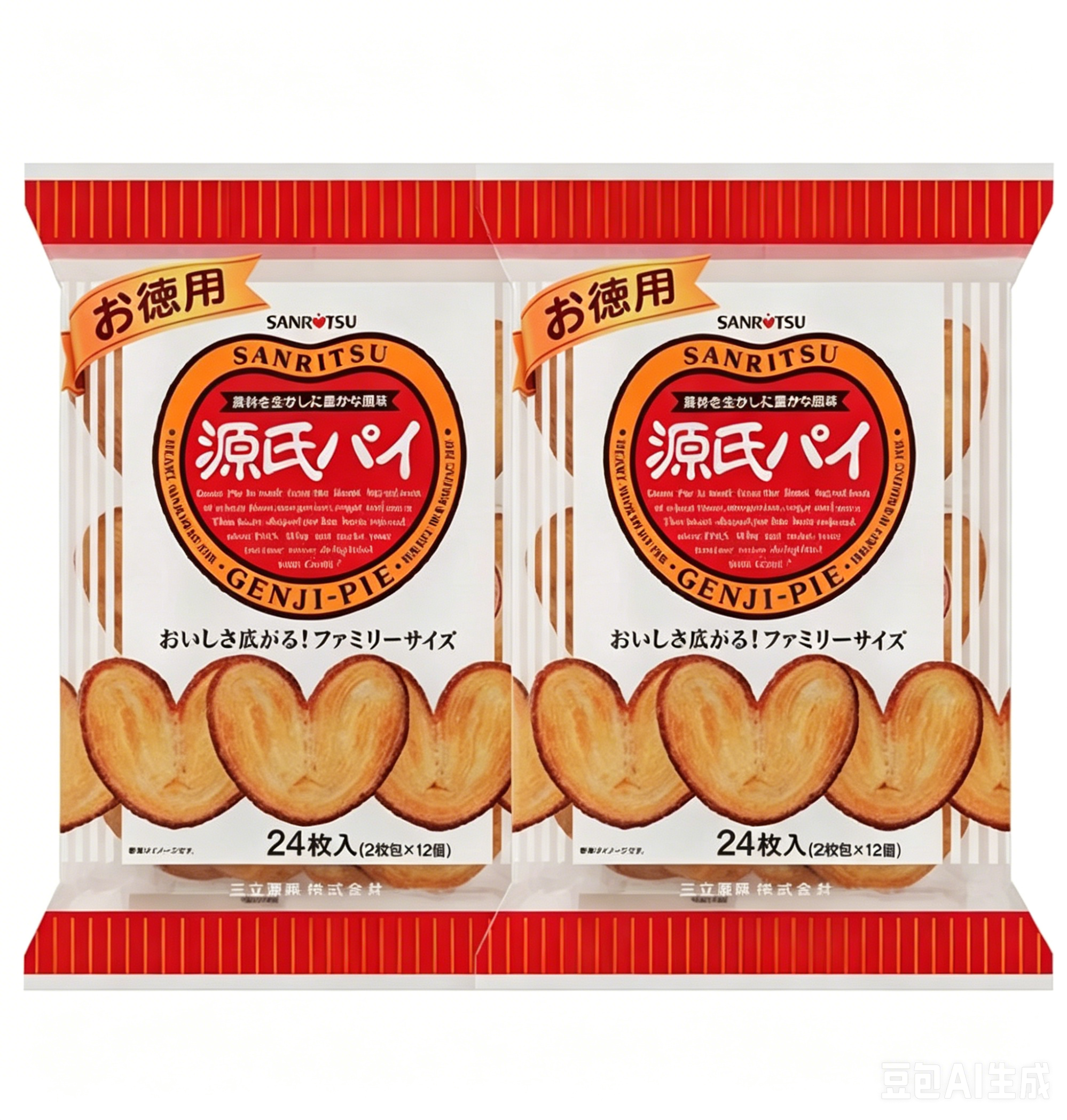 Sanritsu Genji Pie Heart-Shaped Puff Pastry Cookies 22pcs*2bags
