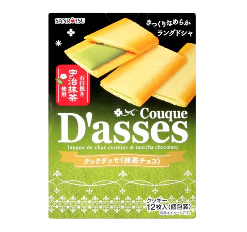 Sanritsu Couque D'Asses Matcha Chocolate Langue de Chat Cookies 78g-12 Pieces*3 packs