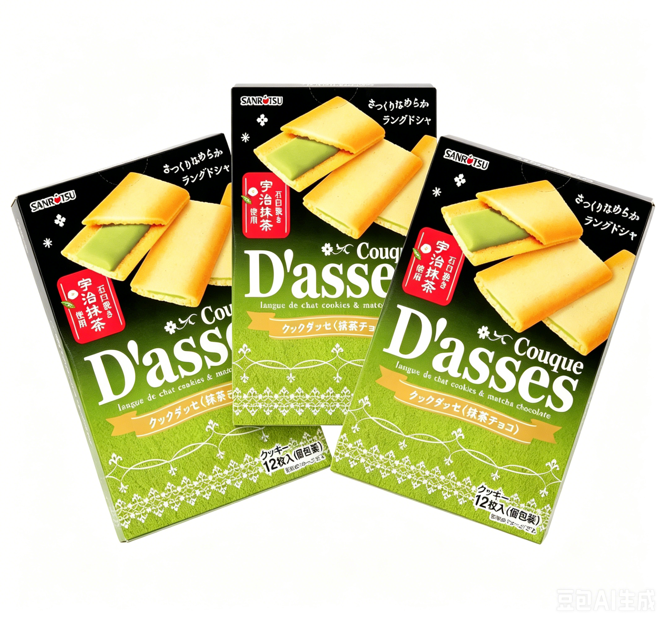 Sanritsu Couque D'Asses Matcha Chocolate Langue de Chat Cookies 78g-12 Pieces*3 packs
