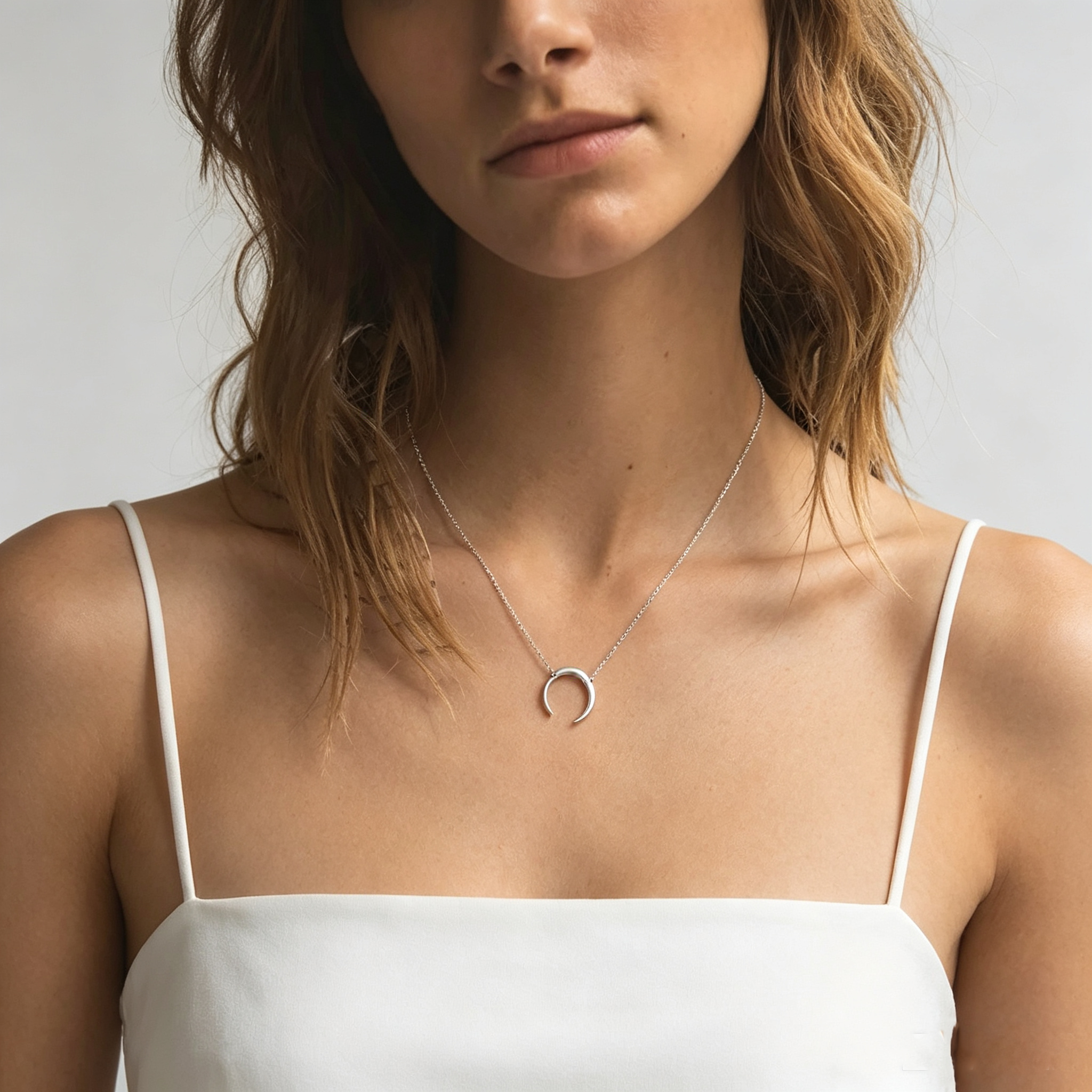 Glownim Minimalist Horn Pendant Waterproof Necklace Crescent Moon Boho Jewelry for Women Stainless Steel