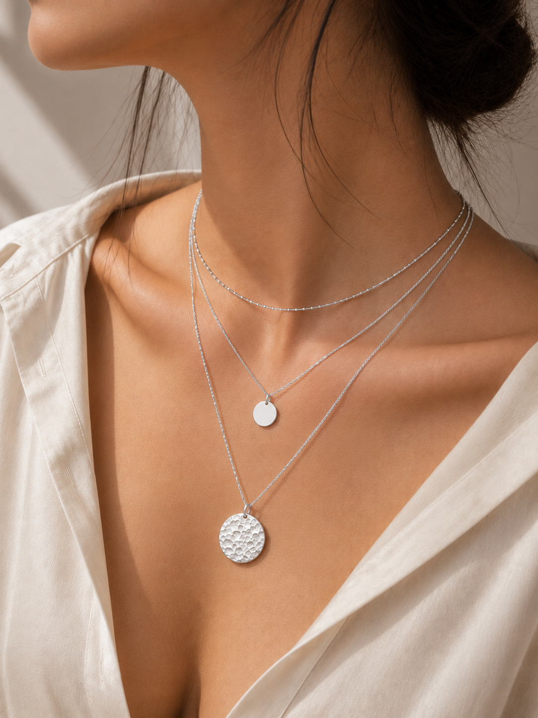 Glownim Layered Necklace Women Pendant & Choker & Chain Necklace Set Fashion Jewelry 3pcs Separated Stainless Steel ,Swim-Friendly, Tarnish Resistant