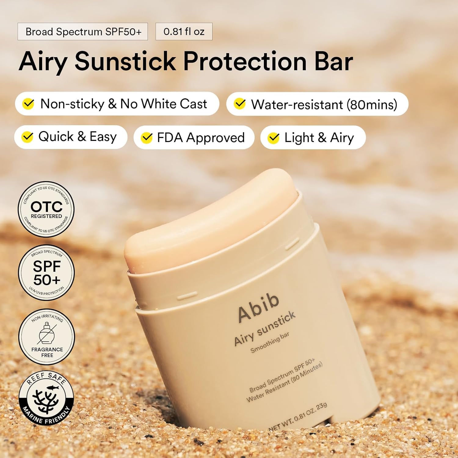 Abib Airy Sunstick Smoothing Bar Broad Spectrum SPF50,23 g
