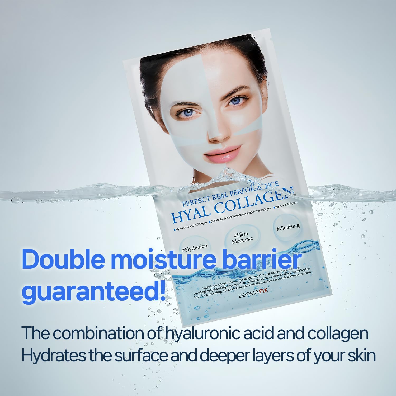 New DERMAFIX Collagen Facial Mask, Hydrating & Moisturizing, 8 pieces