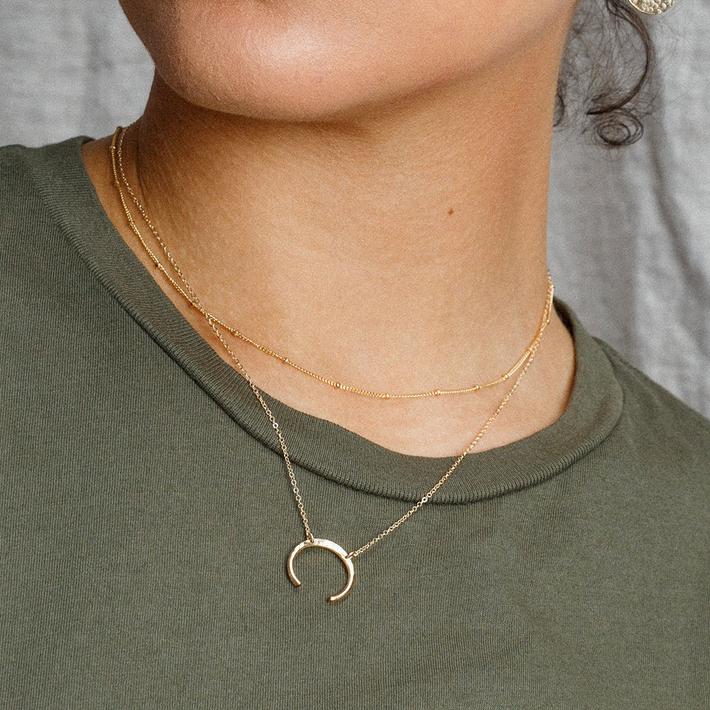 Glownim Minimalist Horn Pendant Waterproof Necklace Crescent Moon Boho Jewelry for Women Stainless Steel