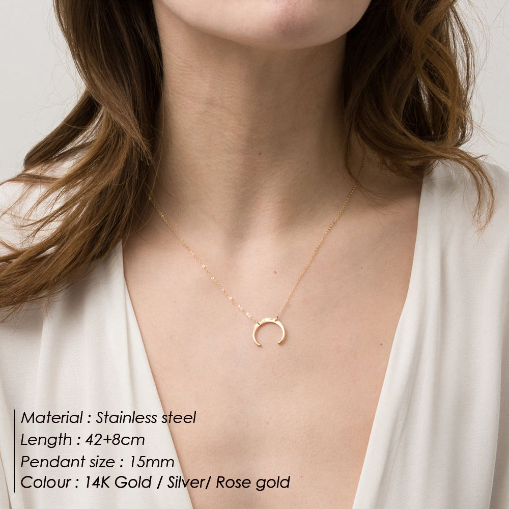 Glownim Minimalist Horn Pendant Waterproof Necklace Crescent Moon Boho Jewelry for Women Stainless Steel