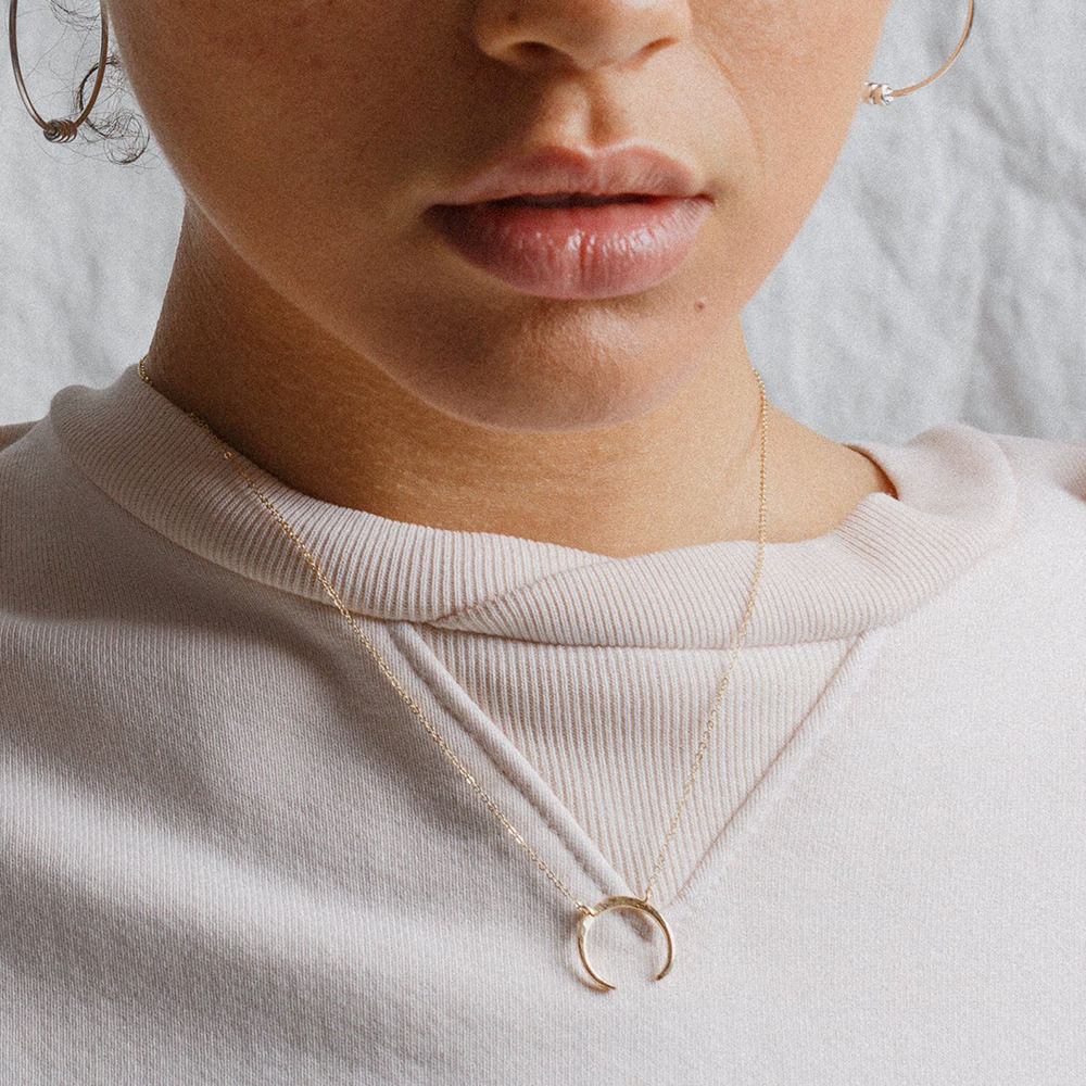 Glownim Minimalist Horn Pendant Waterproof Necklace Crescent Moon Boho Jewelry for Women Stainless Steel