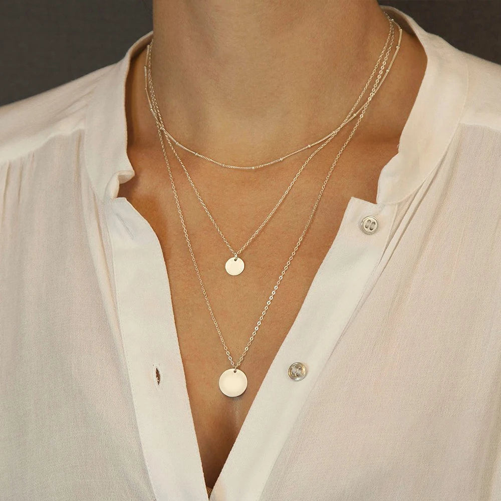 Glownim Layered Necklace Women Pendant & Choker & Chain Necklace Set Fashion Jewelry 3pcs Separated Stainless Steel ,Swim-Friendly, Tarnish Resistant