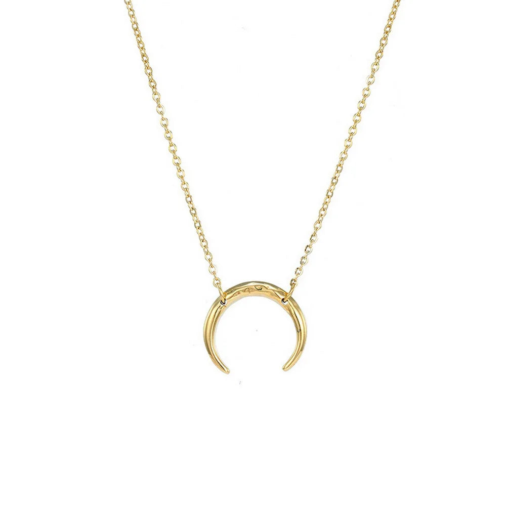 Glownim Minimalist Horn Pendant Waterproof Necklace Crescent Moon Boho Jewelry for Women Stainless Steel