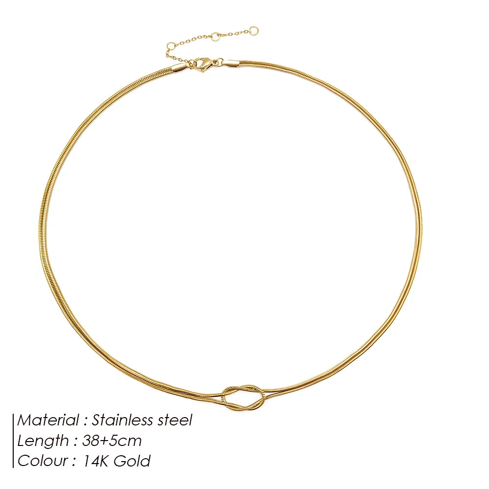 Glownim Elegant Minimalist Jewelry Lusterless Gold Plated Knotted Snake Chain Necklace Women's Stainless Steel Accessories
