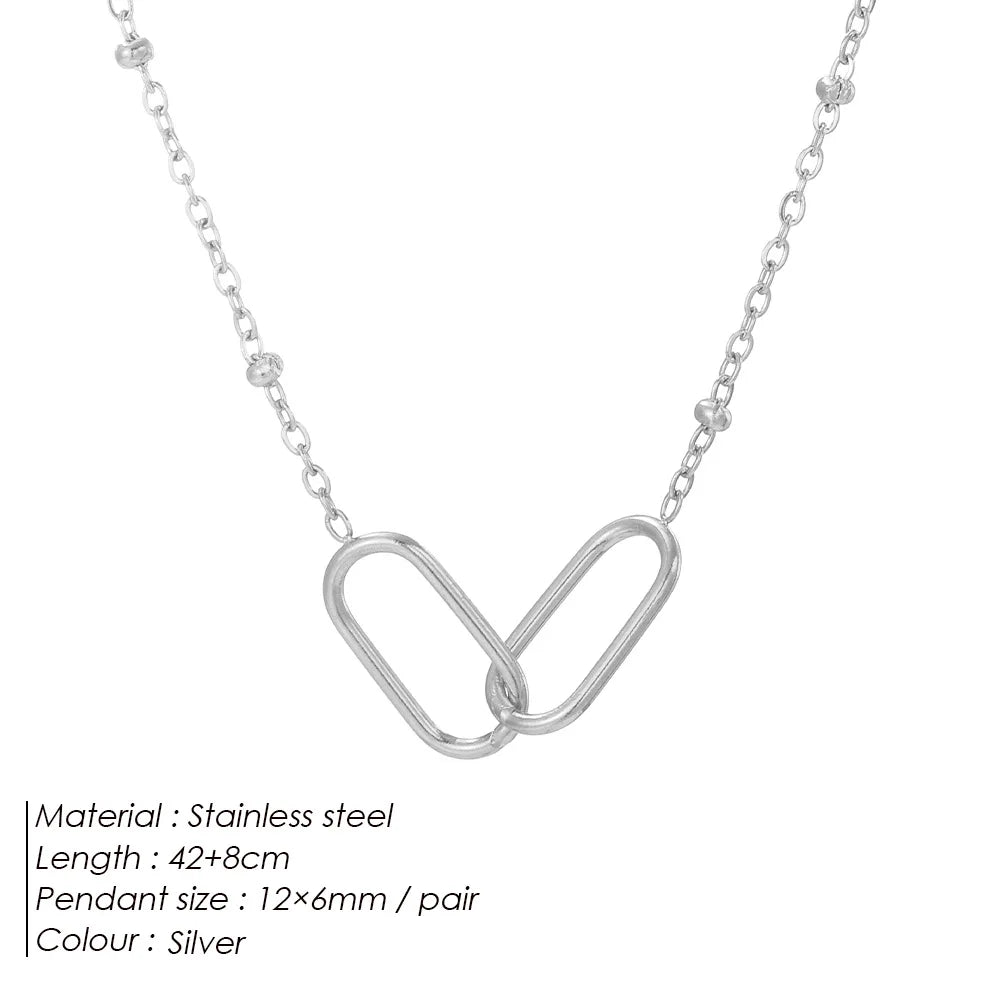 Gold Plated Stainless Steel Interlocking Paperclip Pendant Necklace for Women Satellite Chain Choker Jewelry