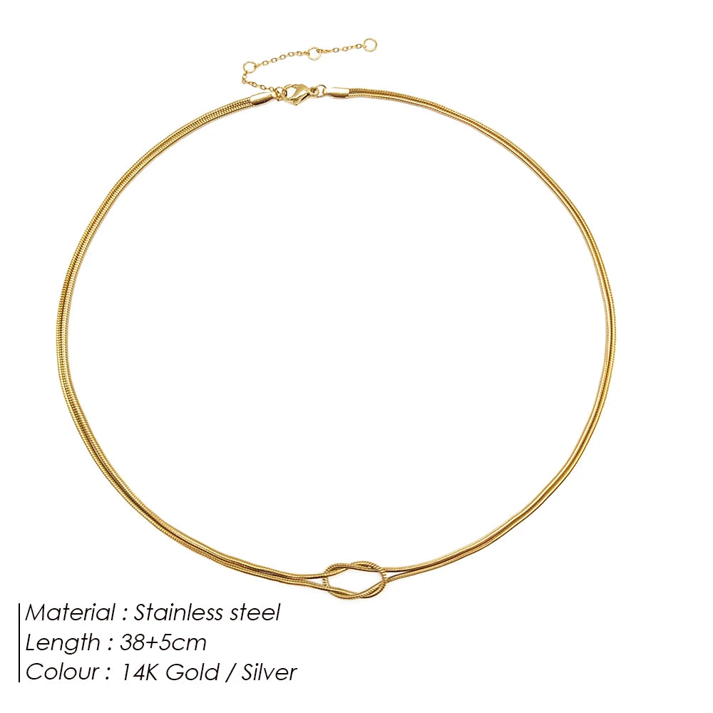 Glownim Elegant Minimalist Jewelry Lusterless Gold Plated Knotted Snake Chain Necklace Women's Stainless Steel Accessories