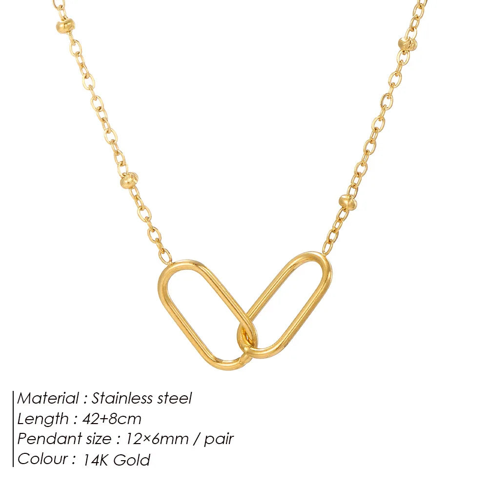 Gold Plated Stainless Steel Interlocking Paperclip Pendant Necklace for Women Satellite Chain Choker Jewelry