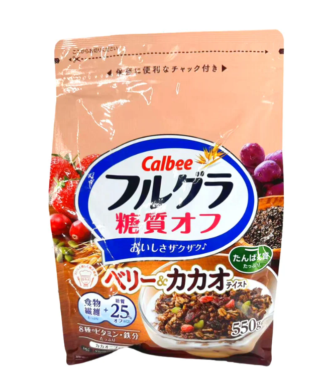 Calbee Low-Calorie Fruit Granola Cocoa Berry Flavor - 550g (Pack of 2)