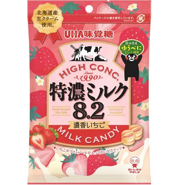 UHA Mikakuto Tokuno Milk 8.2 Thick Scented Strawberries, (75 g) x 6 Bags