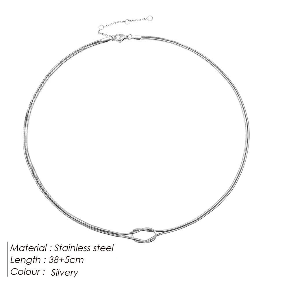 Glownim Elegant Minimalist Jewelry Lusterless Gold Plated Knotted Snake Chain Necklace Women's Stainless Steel Accessories