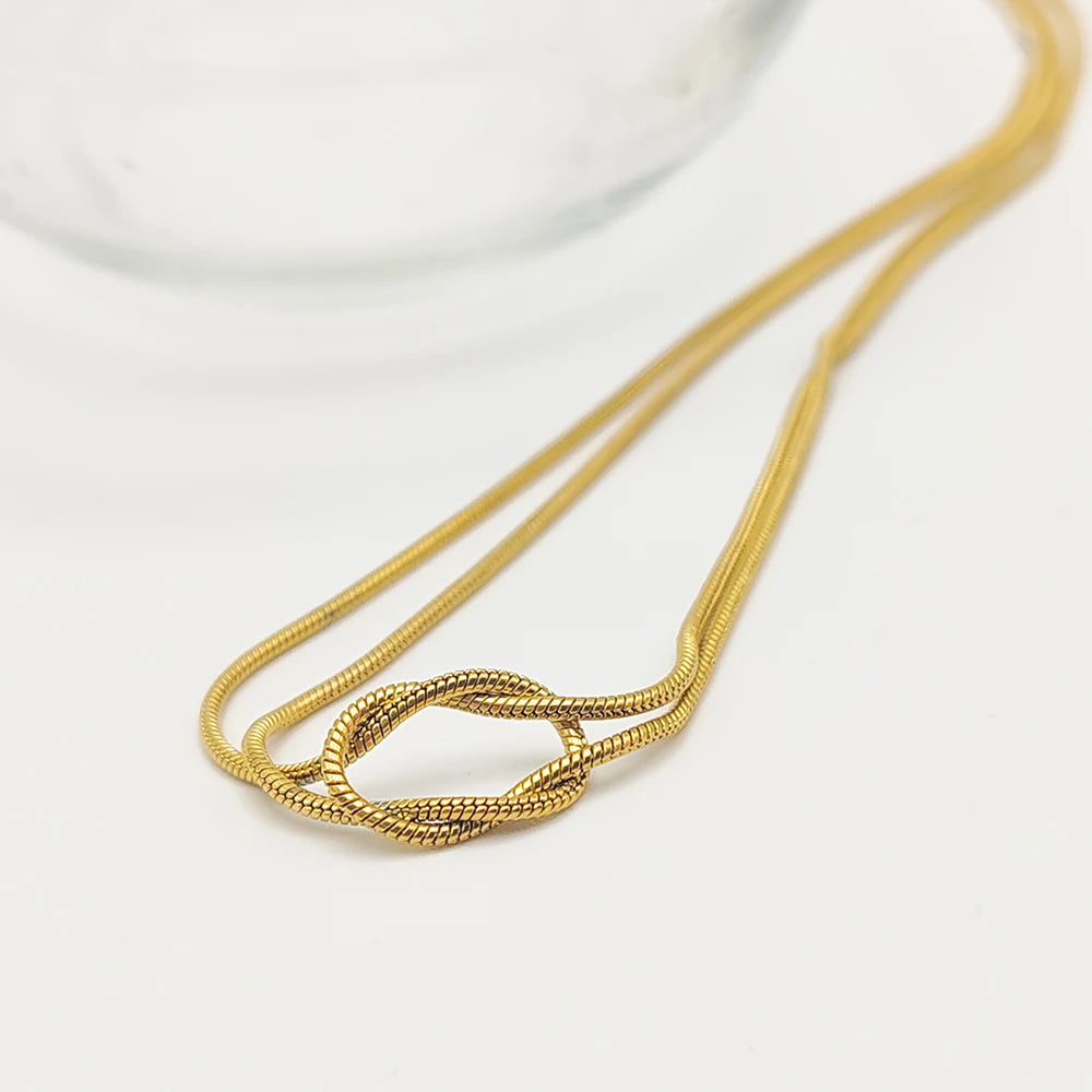 Glownim Elegant Minimalist Jewelry Lusterless Gold Plated Knotted Snake Chain Necklace Women's Stainless Steel Accessories