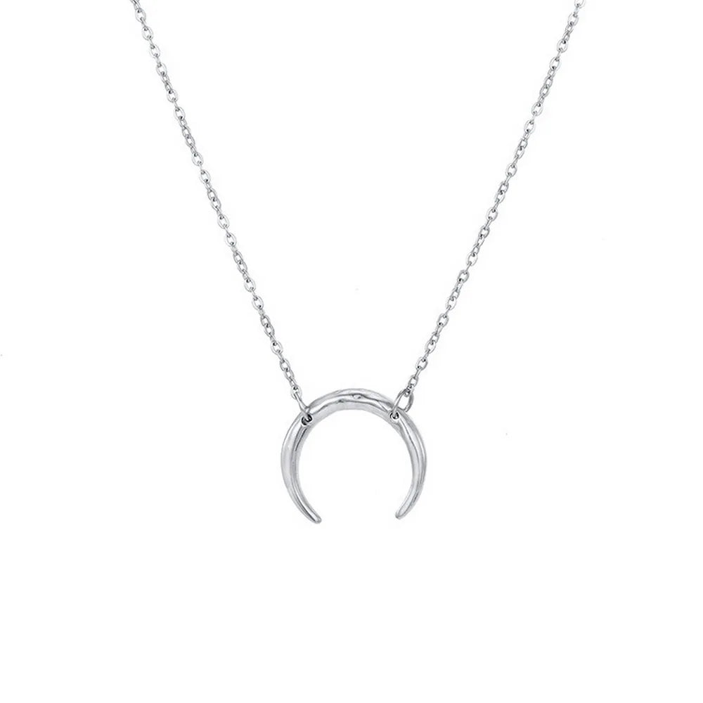 Glownim Minimalist Horn Pendant Waterproof Necklace Crescent Moon Boho Jewelry for Women Stainless Steel
